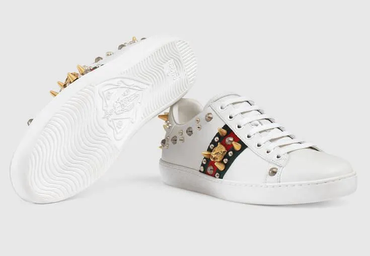 Ace Studded Leather Low Top Sneakers - White