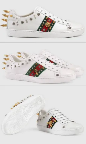 Ace Studded Leather Low Top Sneakers - White