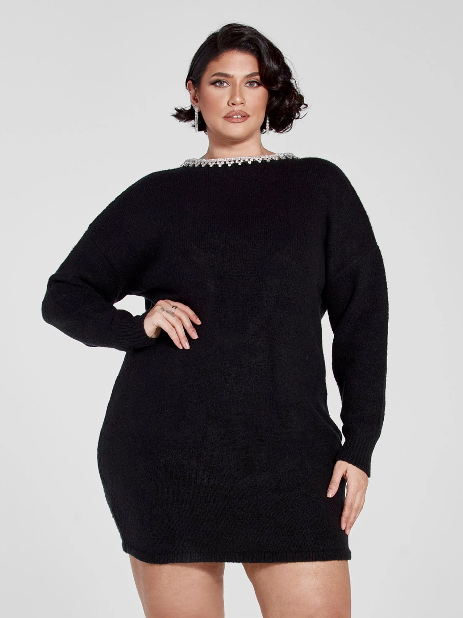 Adriana Rhinestone Back Sweater Dress