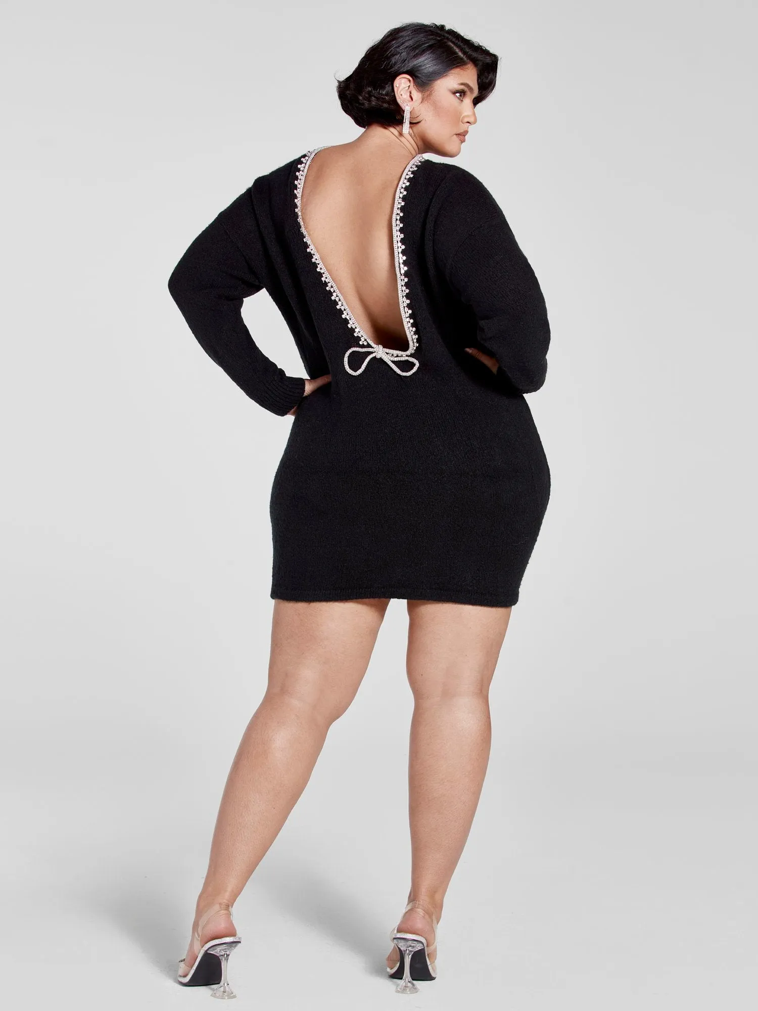 Adriana Rhinestone Back Sweater Dress