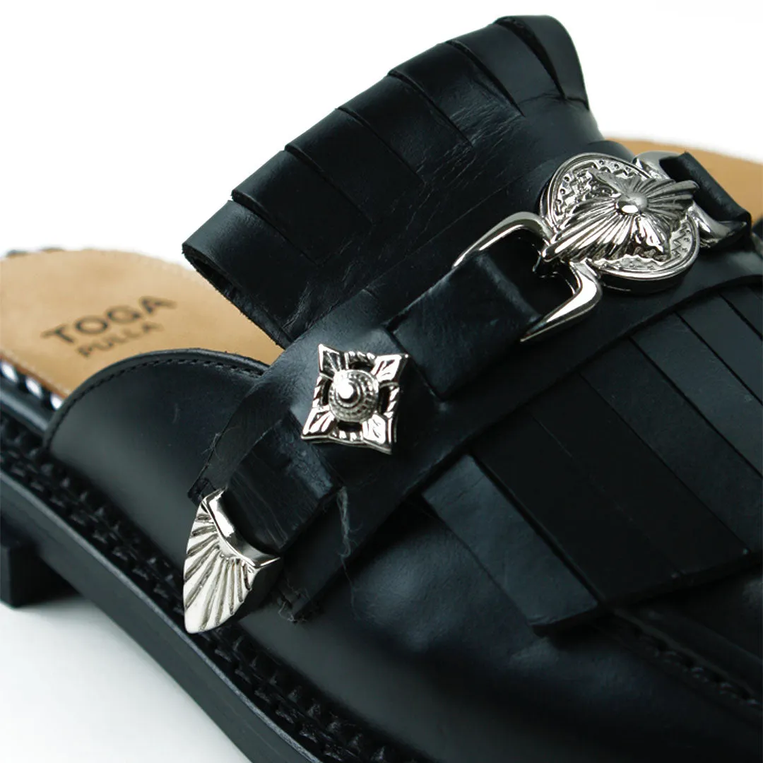AJ1195 SLIP ON LOAFERS BLACK HARD LEATHER