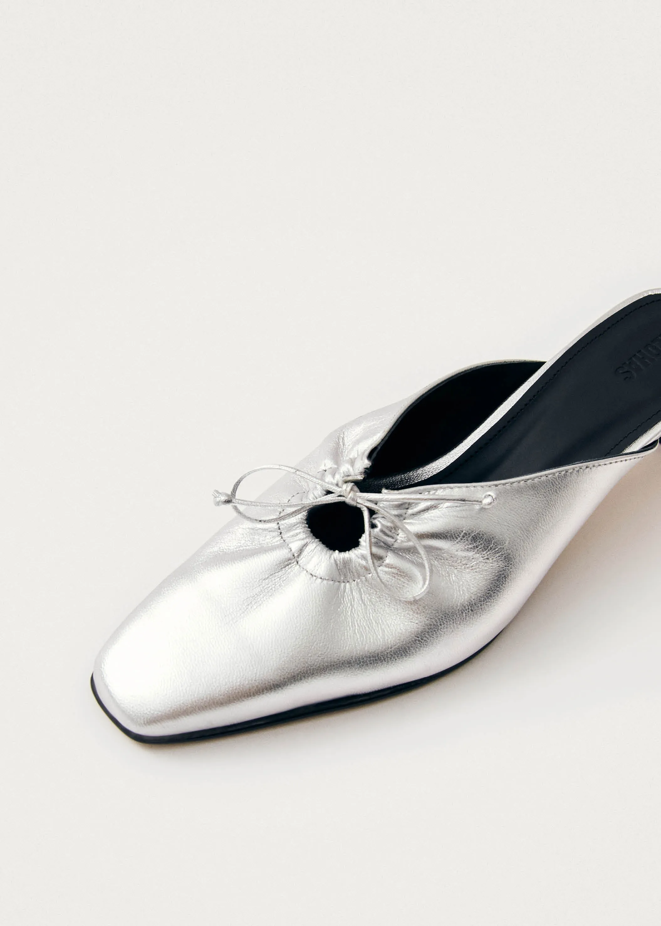 Amar Shimmer Silver Leather Mules