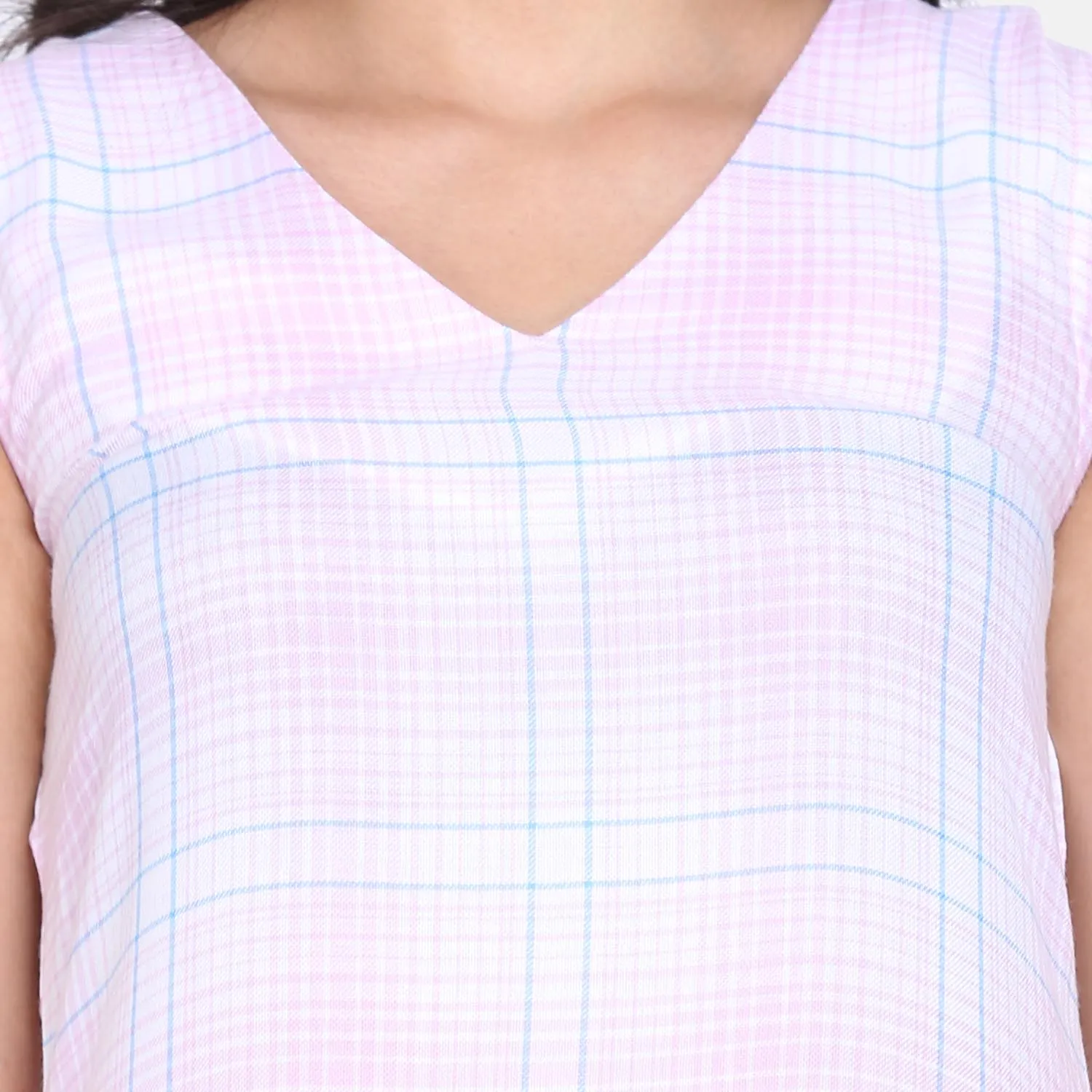 Baby Pink Sleeveless V-Neck Rayon Sheath Dress