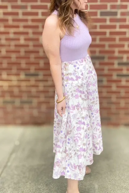 Button-Front Wrap Midi Skirt