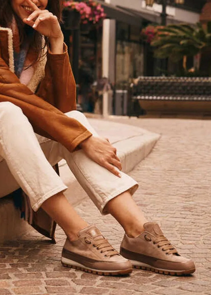 Candice Cooper Janis Low Sneaker Strip Taupe Gold Metallic