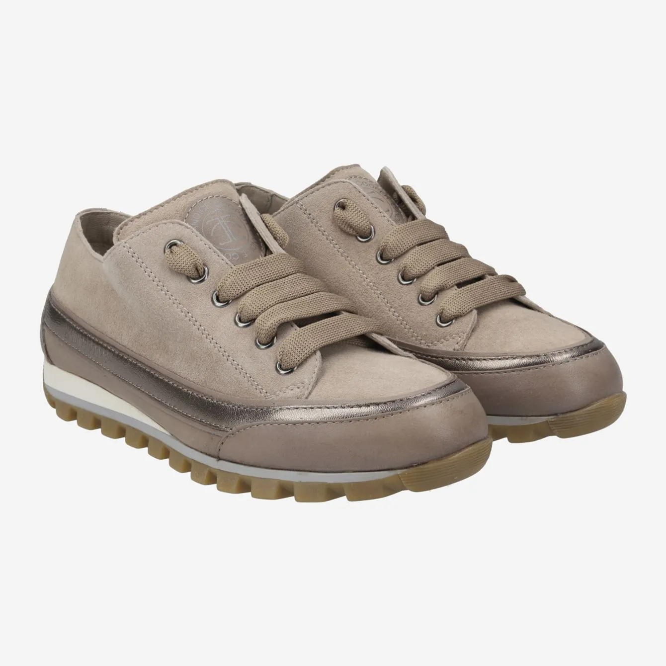 Candice Cooper Janis Low Sneaker Strip Taupe Gold Metallic