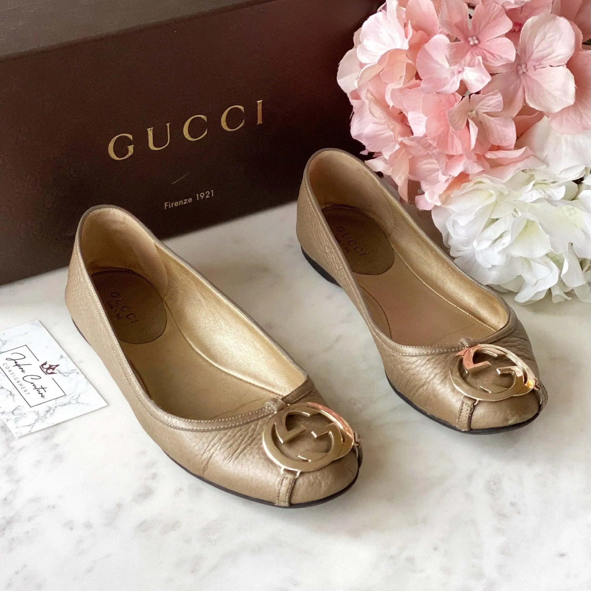 Gucci Metallic GG Ballet Flats 34.5