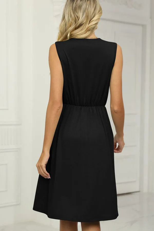 Jacquard Round Neck Trendy Sleeveless Casual Dress
