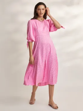 Lorelle Pink Daisy Jacquard Midi Dress