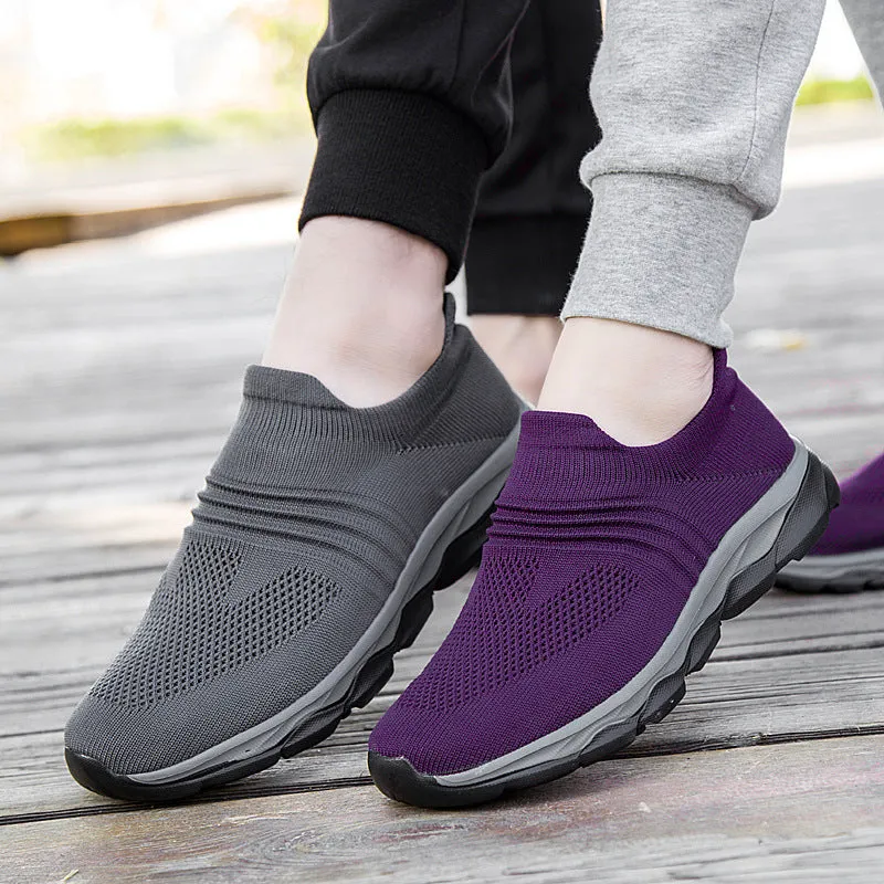 Men/Women Flyknit Breathable Sneakers Slip On Shoes
