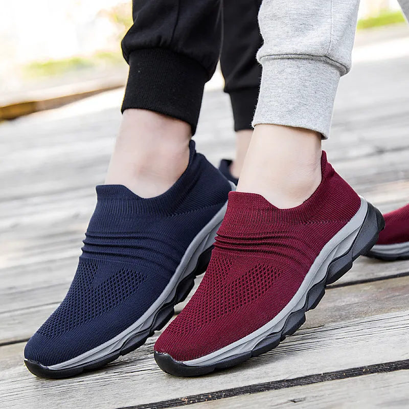 Men/Women Flyknit Breathable Sneakers Slip On Shoes