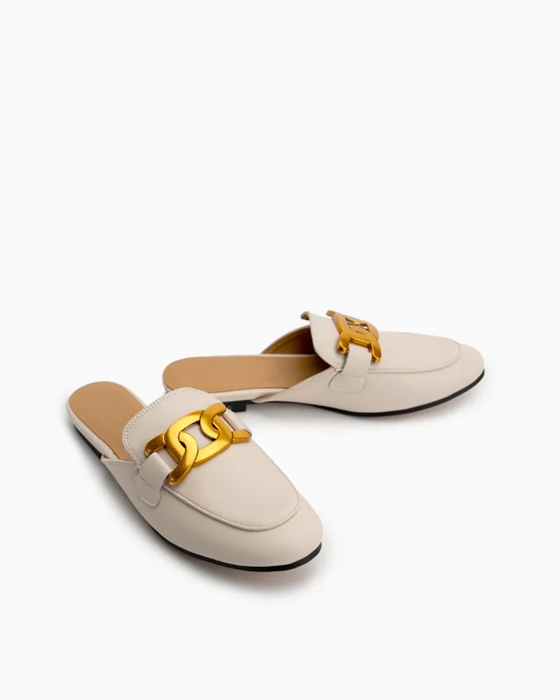Metal Chain Decor Backless Slip On Slides Mules