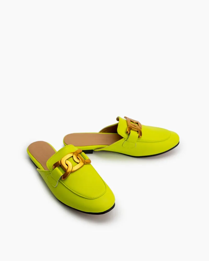 Metal Chain Decor Backless Slip On Slides Mules