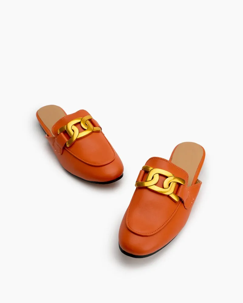 Metal Chain Decor Backless Slip On Slides Mules