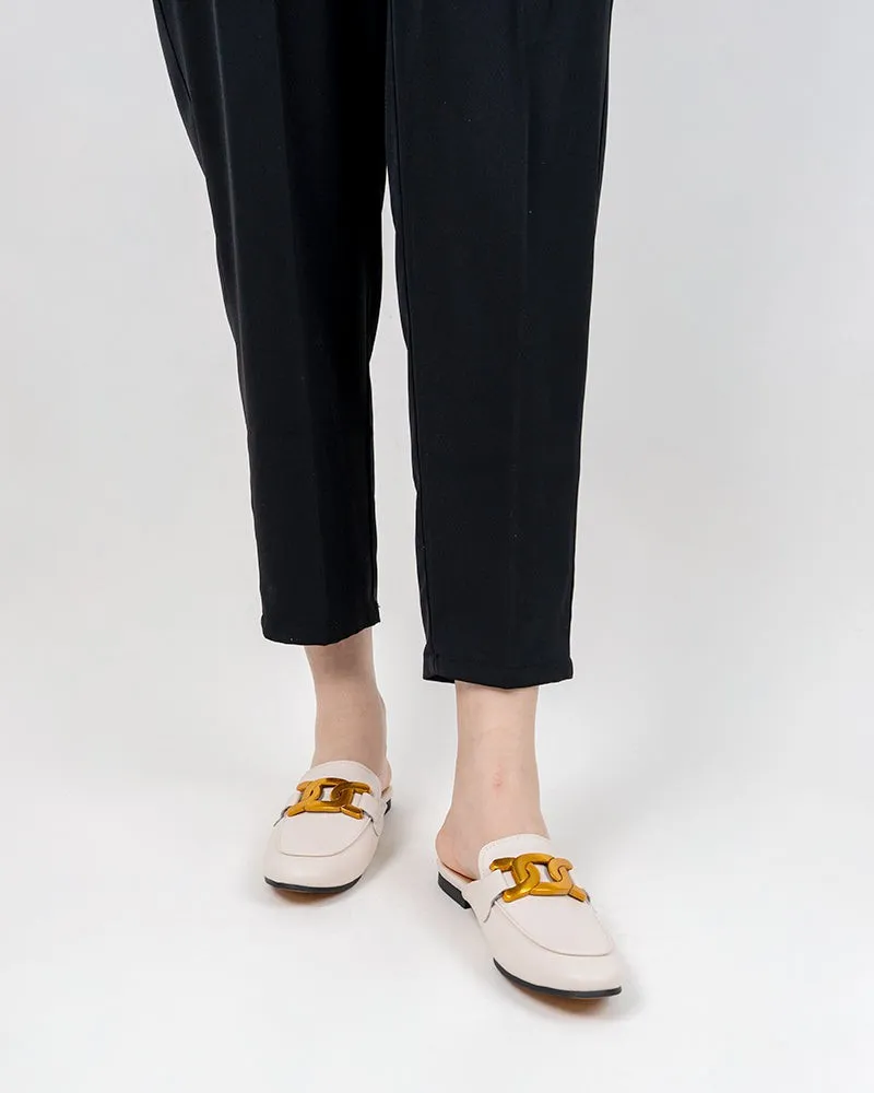 Metal Chain Decor Backless Slip On Slides Mules
