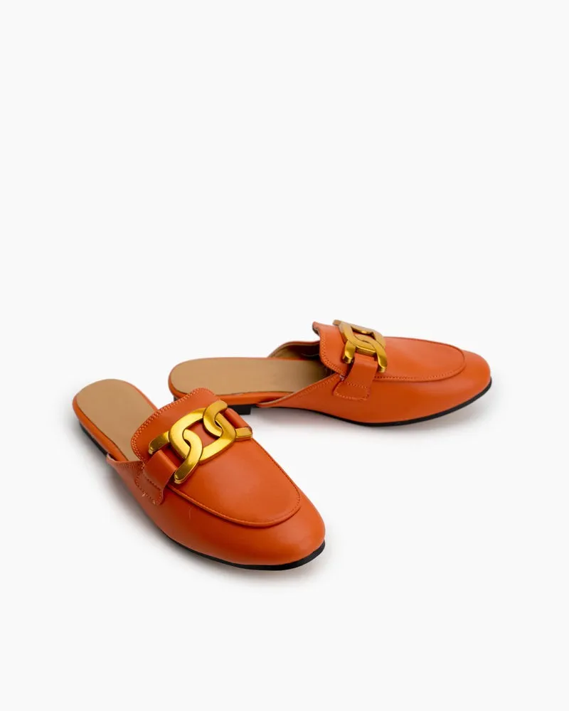 Metal Chain Decor Backless Slip On Slides Mules