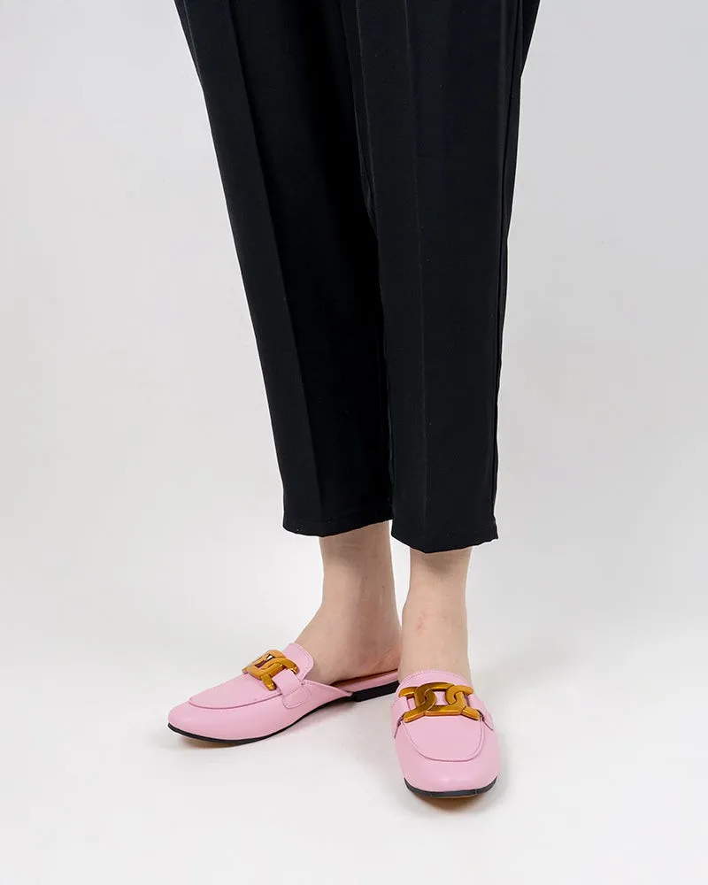 Metal Chain Decor Backless Slip On Slides Mules