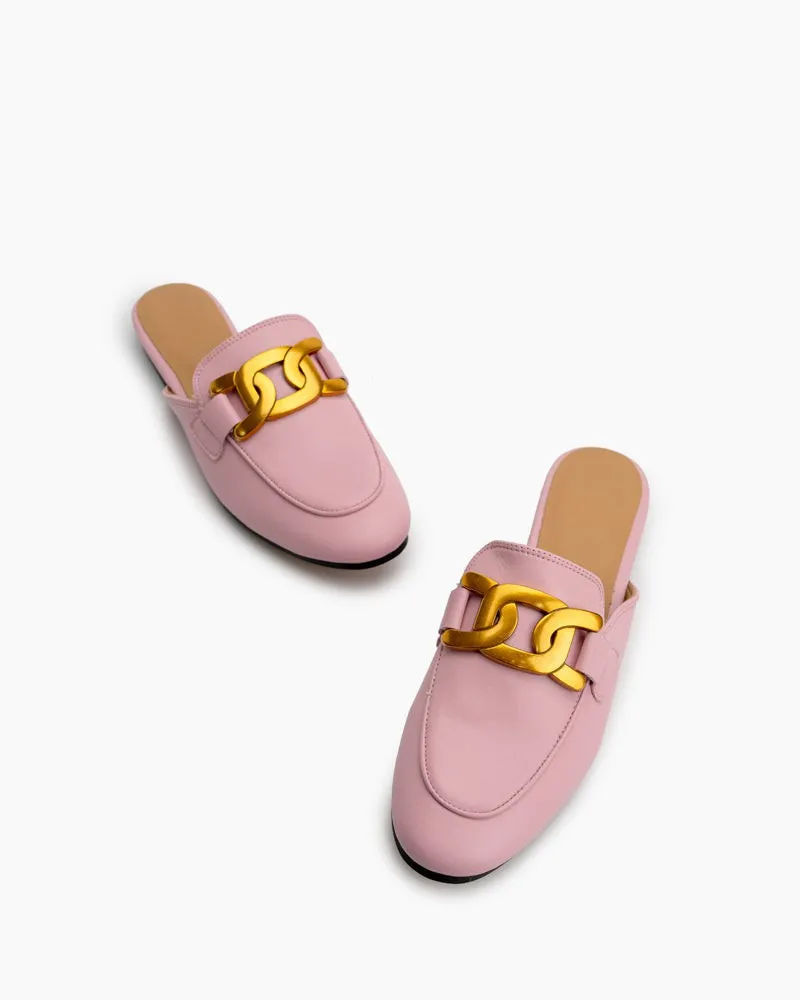 Metal Chain Decor Backless Slip On Slides Mules