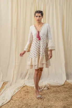 Multi Weave Off-White Printed Dress