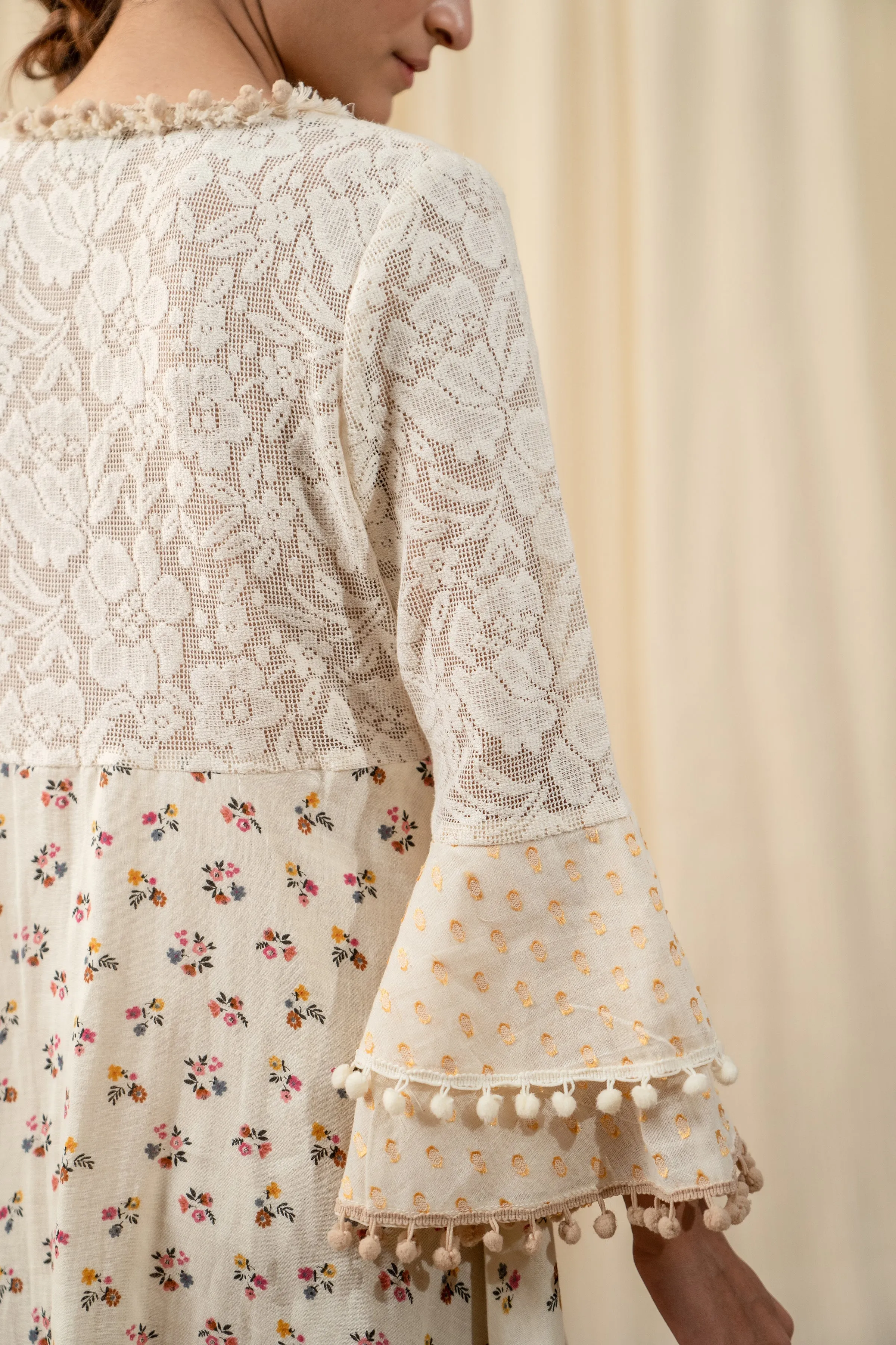 Multi Weave Off-White Printed Dress