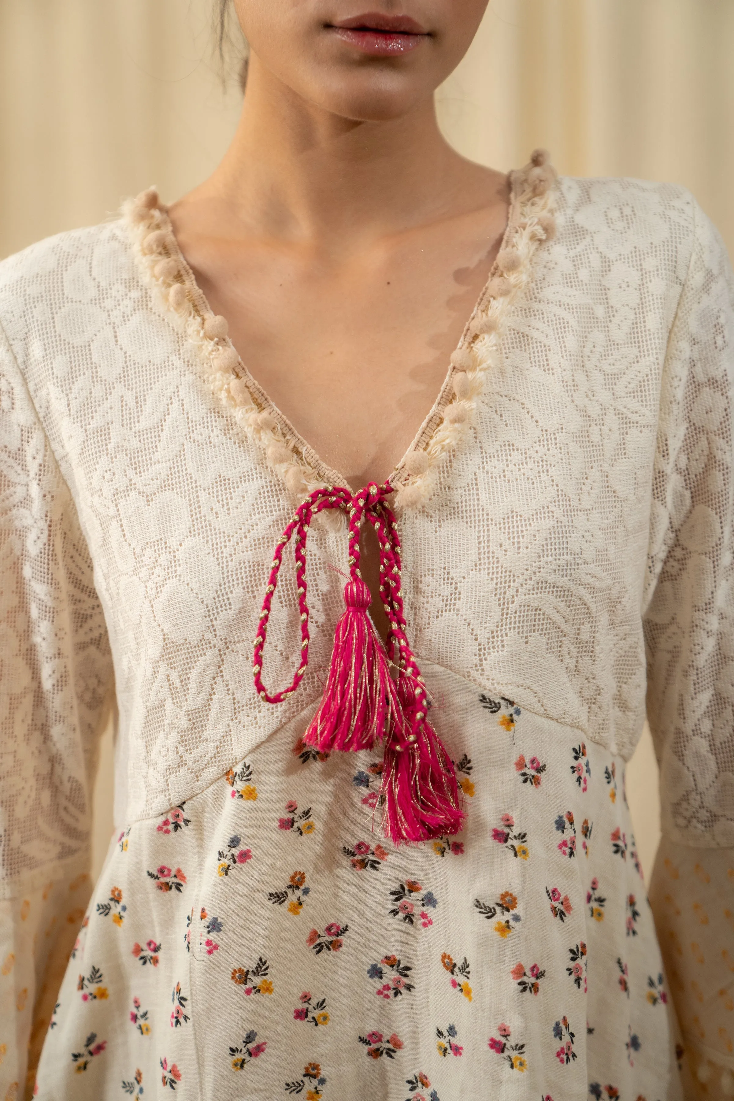Multi Weave Off-White Printed Dress
