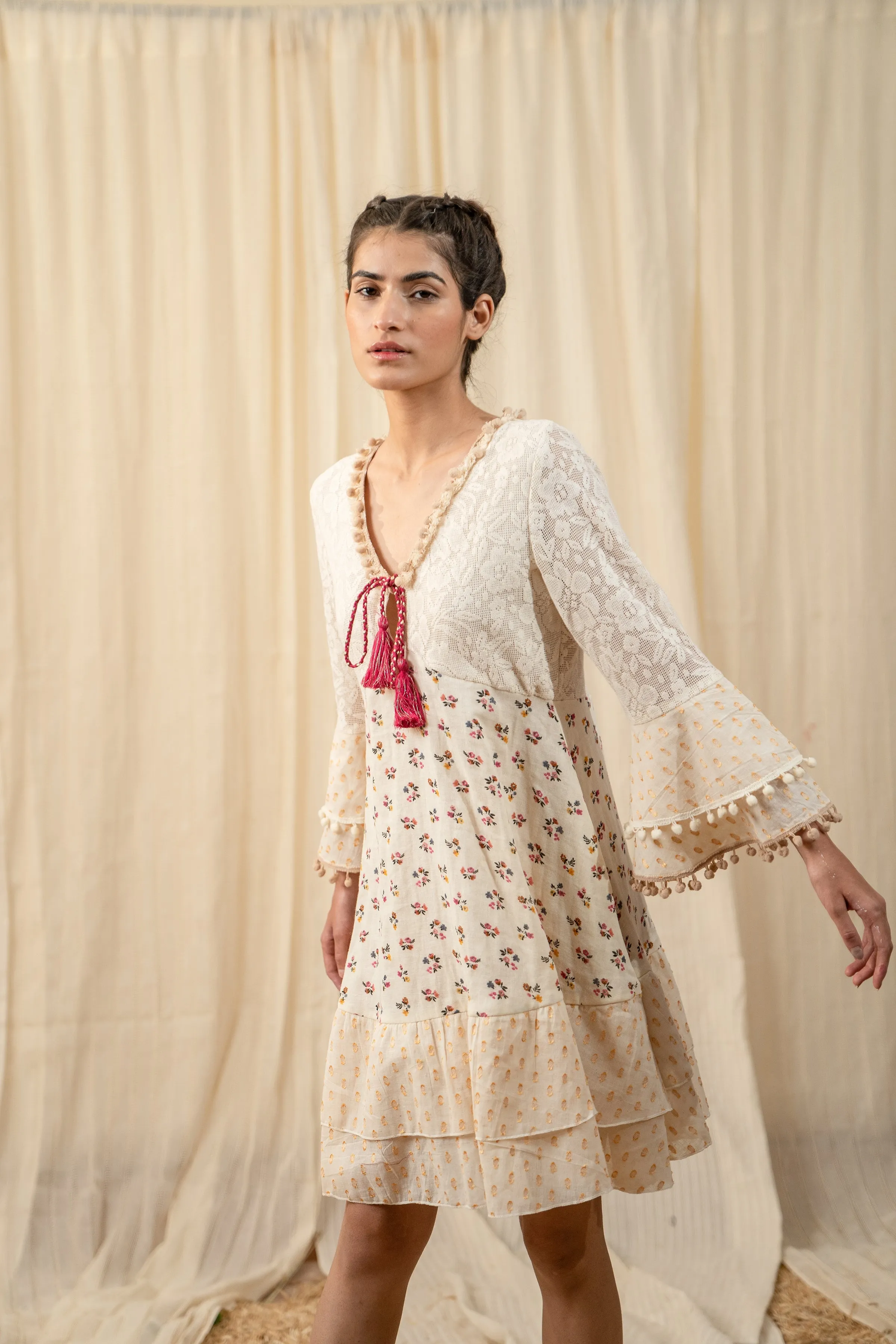 Multi Weave Off-White Printed Dress