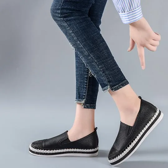 New Style Women Genuine Leather Creepers Flats