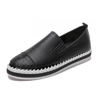 New Style Women Genuine Leather Creepers Flats