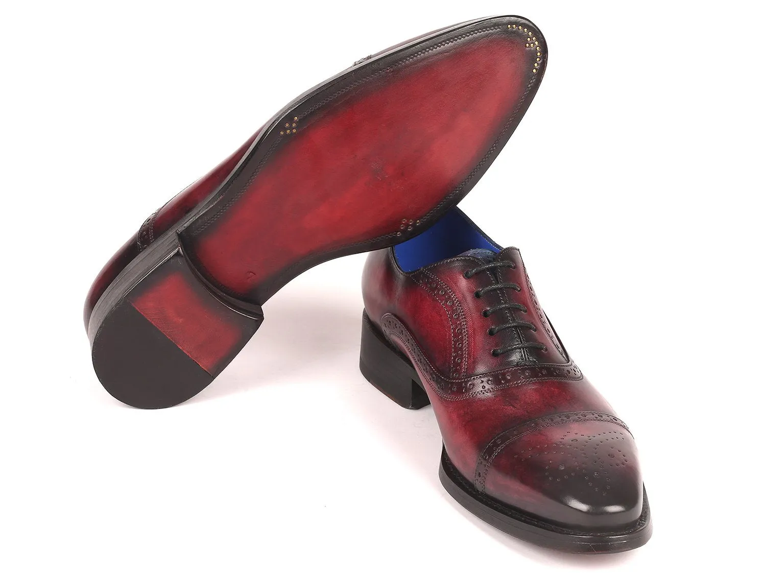 Paul Parkman Goodyear Welted Cap Toe Oxford Shoes in Bordeaux Burnished
