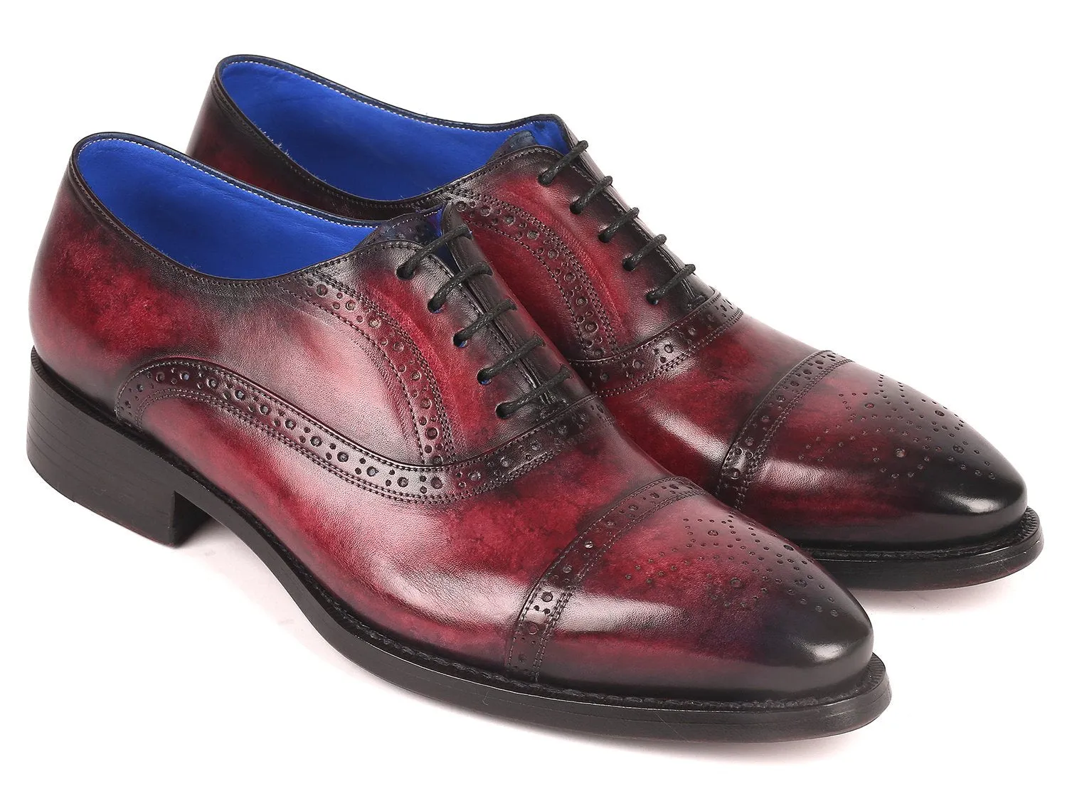 Paul Parkman Goodyear Welted Cap Toe Oxford Shoes in Bordeaux Burnished