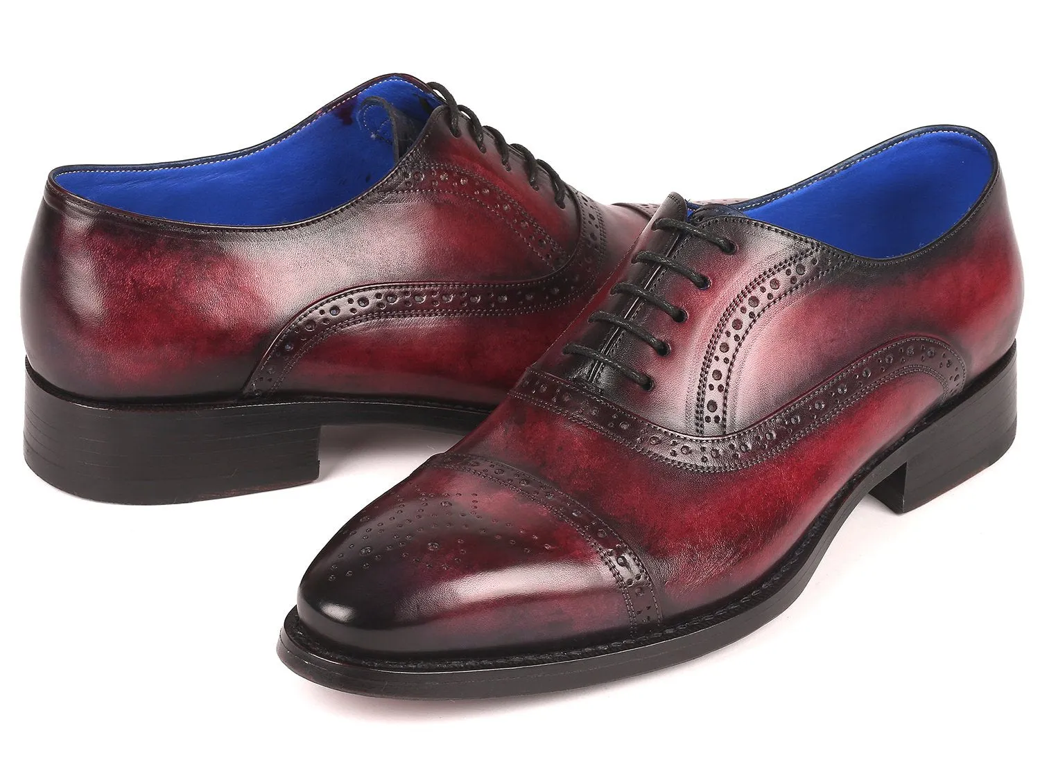 Paul Parkman Goodyear Welted Cap Toe Oxford Shoes in Bordeaux Burnished