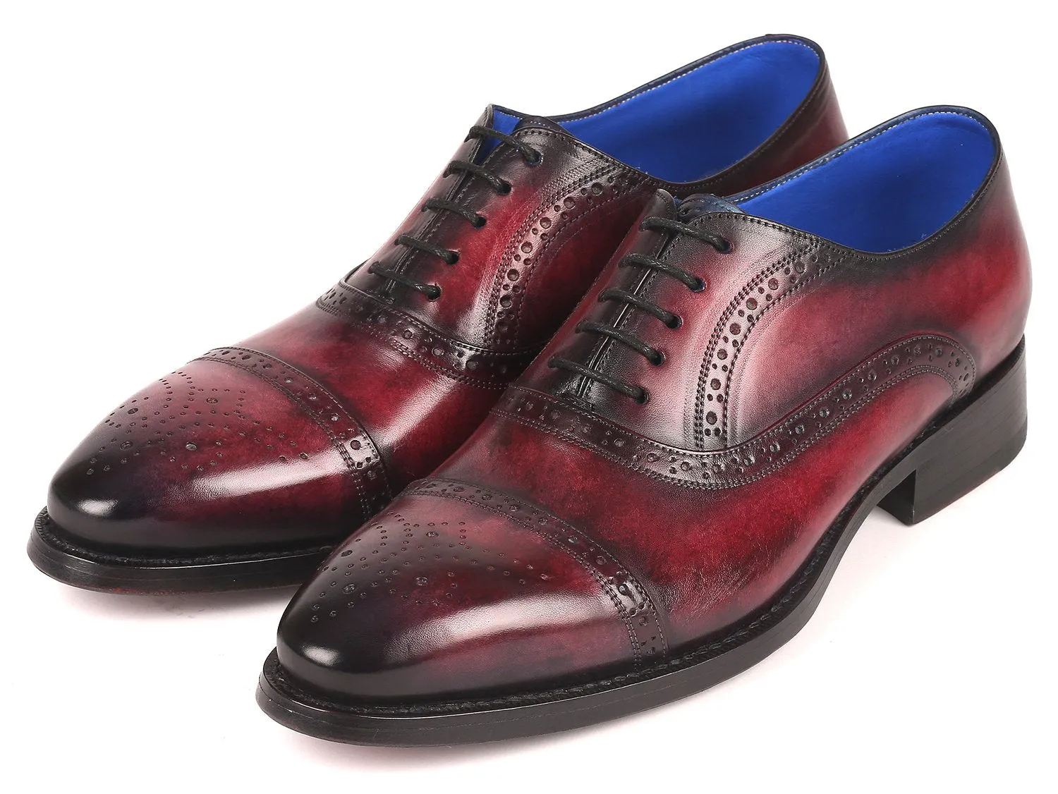 Paul Parkman Goodyear Welted Cap Toe Oxford Shoes in Bordeaux Burnished