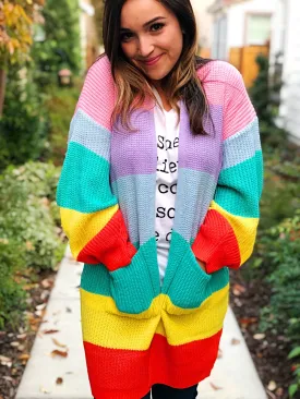 RETRO SLEEVE POCKETED CARDIGAN-MULTI-COLORED FLASH SALE 24$