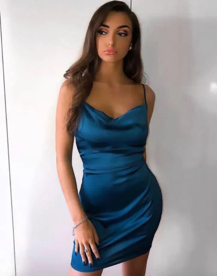 Satin Cowl Neck Bodycon Mini Dress