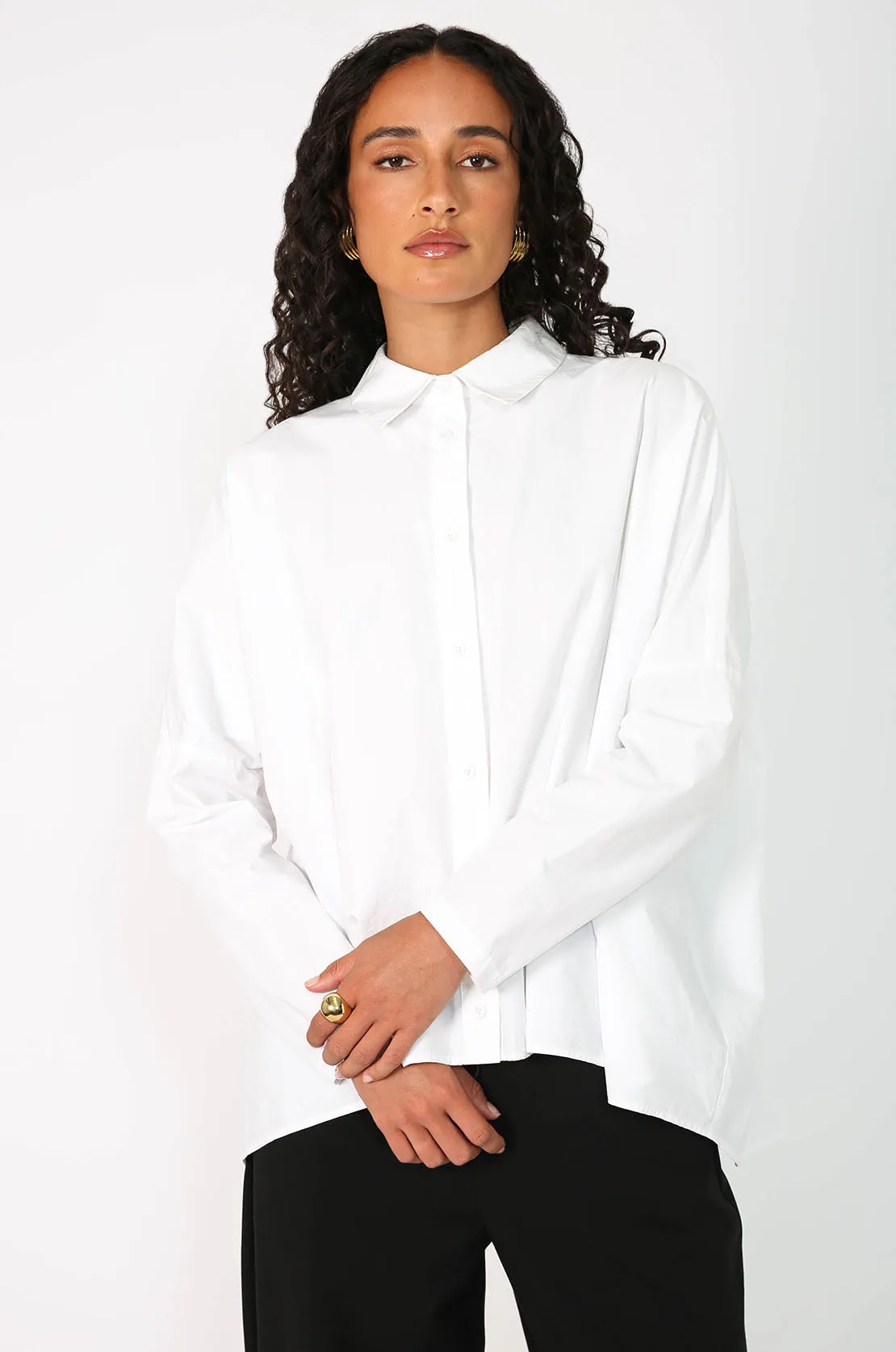 shirr shirt long sleeve / white