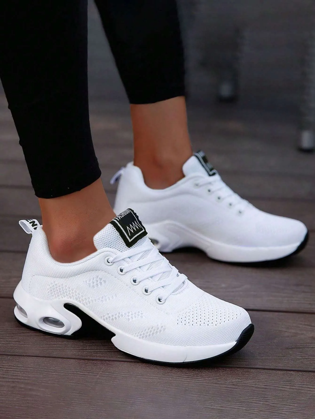 Sporty Sneakers for Women, Letter Patch Decor Lace up Front Running Shoes