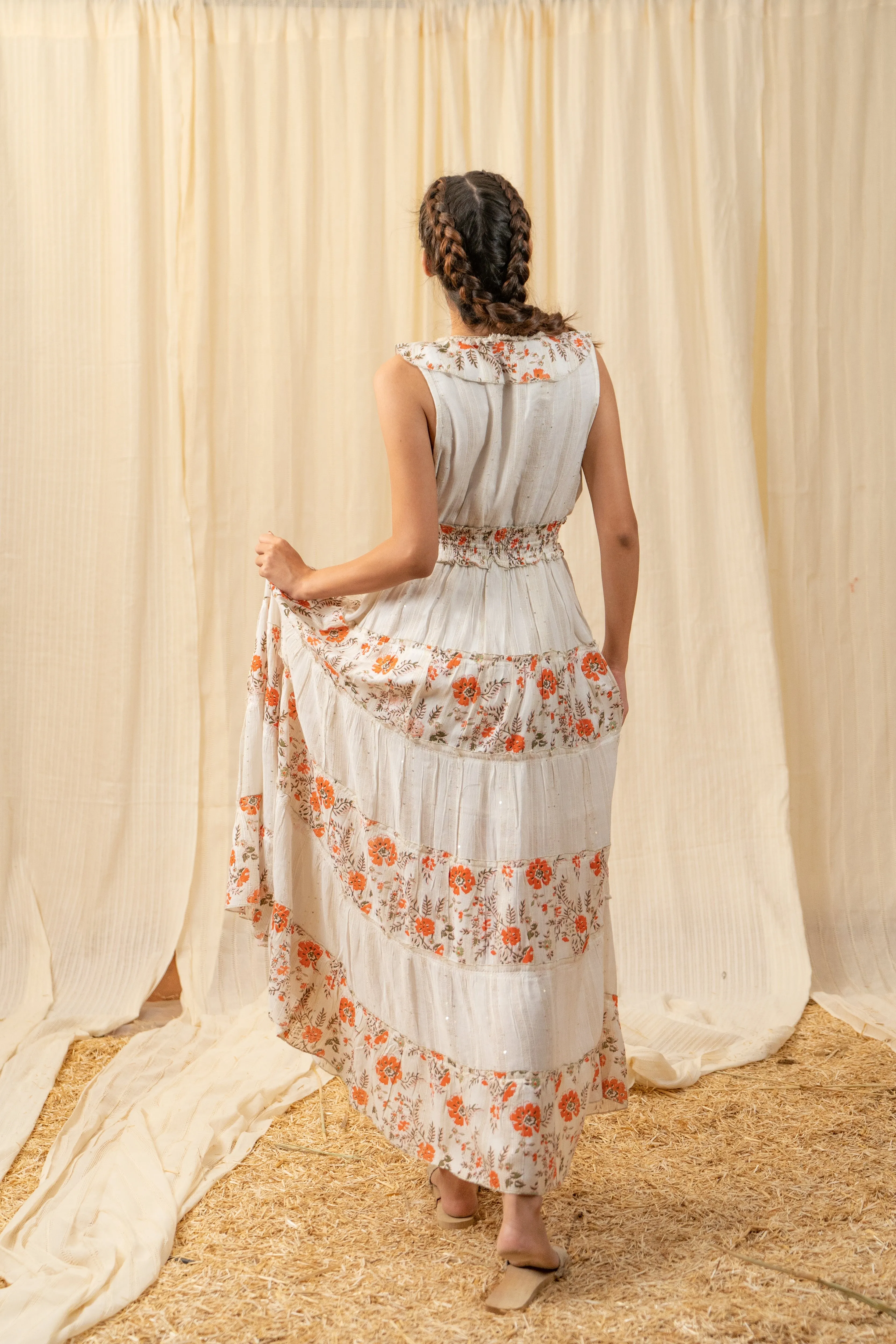 Sunset White Orange Tiered Maxi