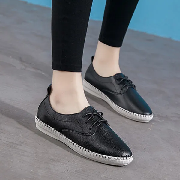 Women Casual Lace Up White Flat Shoes