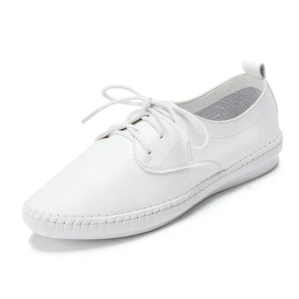 Women Casual Lace Up White Flat Shoes