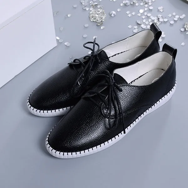 Women Casual Lace Up White Flat Shoes
