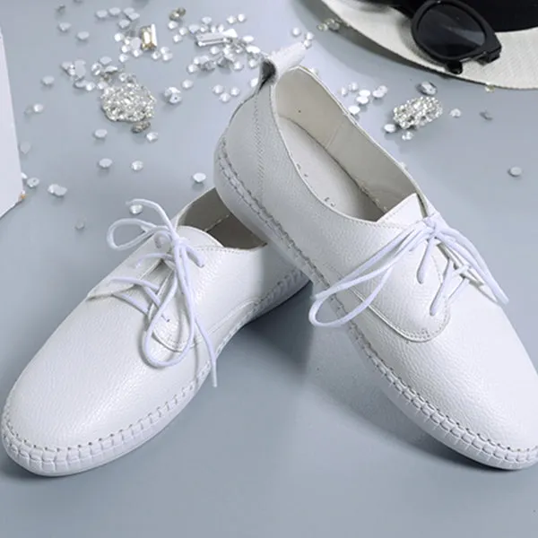 Women Casual Lace Up White Flat Shoes