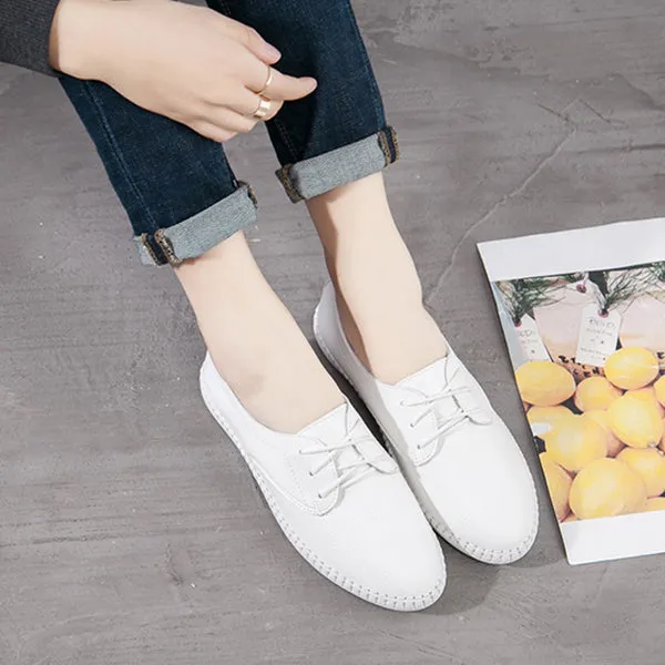 Women Casual Lace Up White Flat Shoes