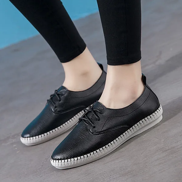Women Casual Lace Up White Flat Shoes