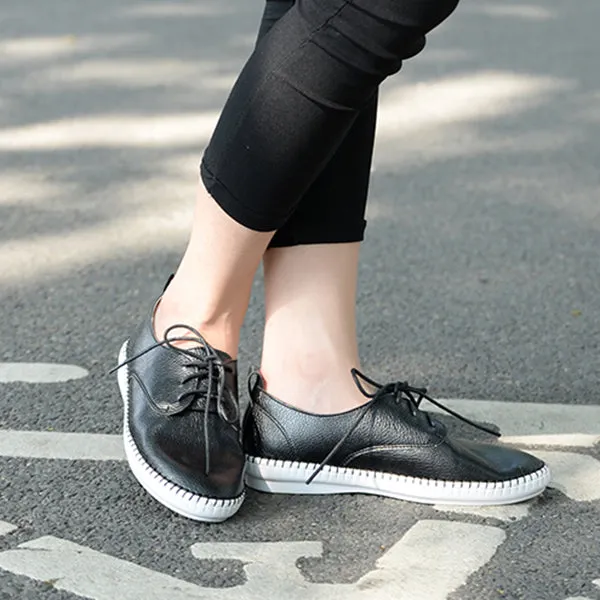 Women Casual Lace Up White Flat Shoes