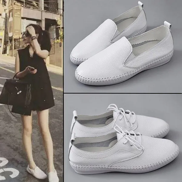 Women Casual Lace Up White Flat Shoes