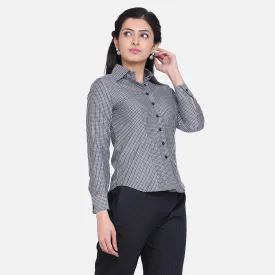 Women's Work Grey Check Collared Cotton Shirt